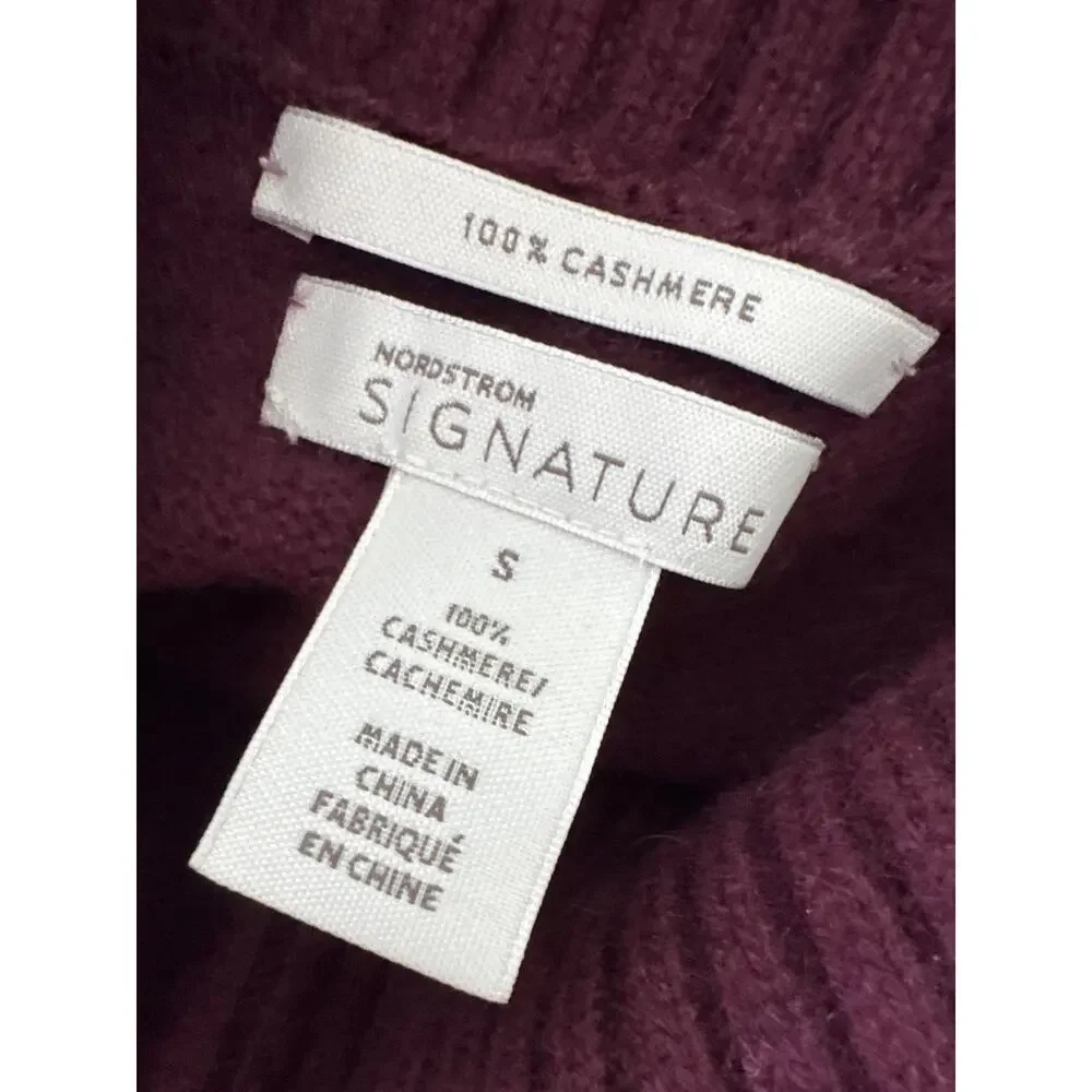 NORDSTROM Signature 100% Cashmere Split Neck Turtleneck Sweater Burgundy Small